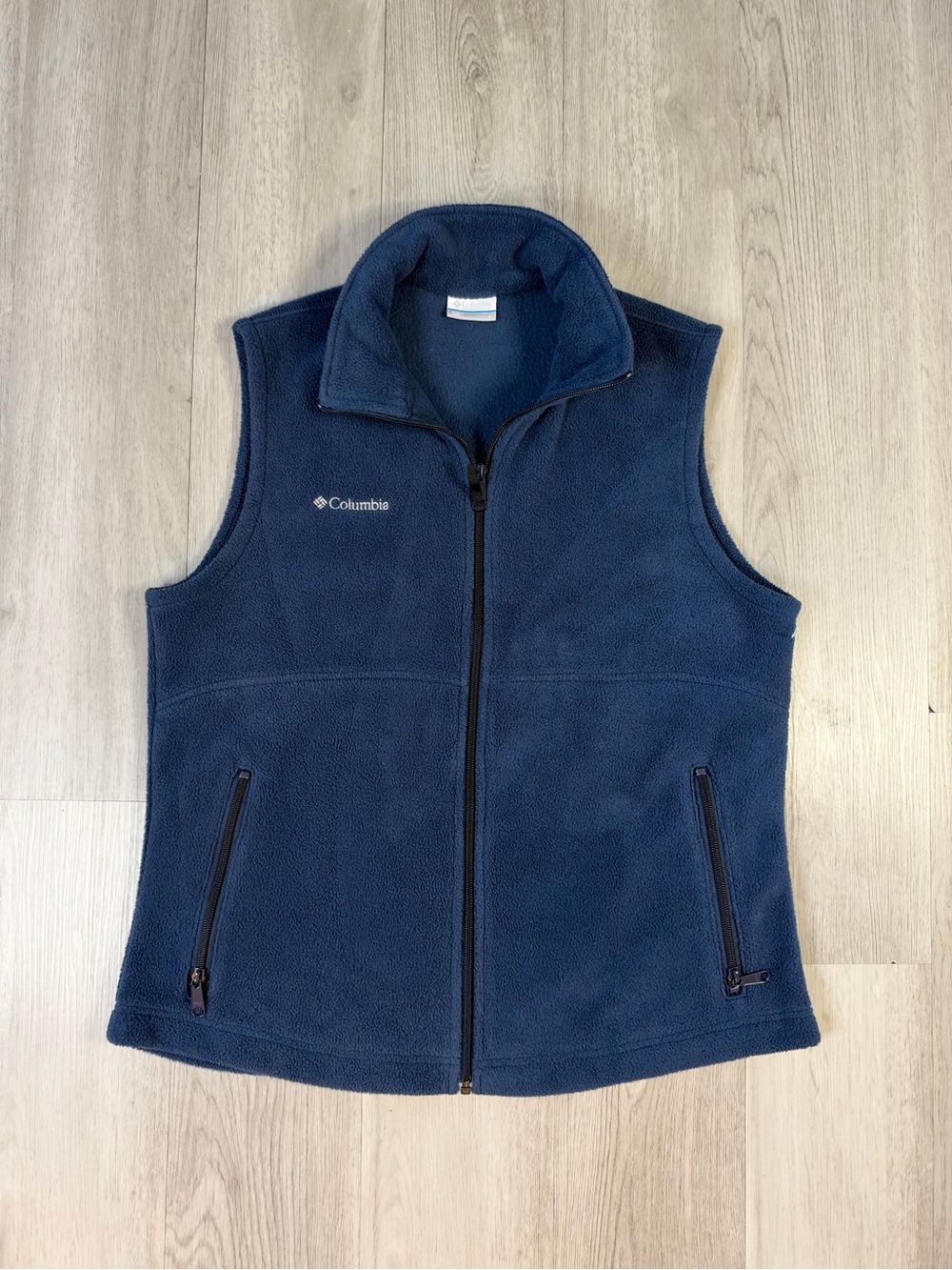 Columbia Womens Blue Full Zip Vest Embroidered Logo Pockets Size L